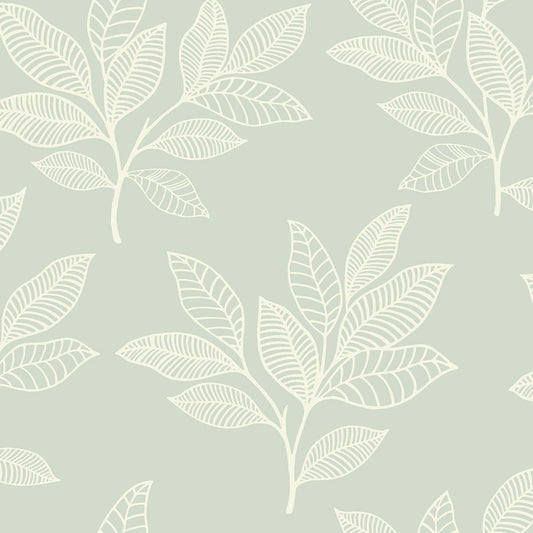 Seabrook Designs Boho Rhapsody Paradise Leaves Botanical Bohemian Green Matte Sidewall - RY30804