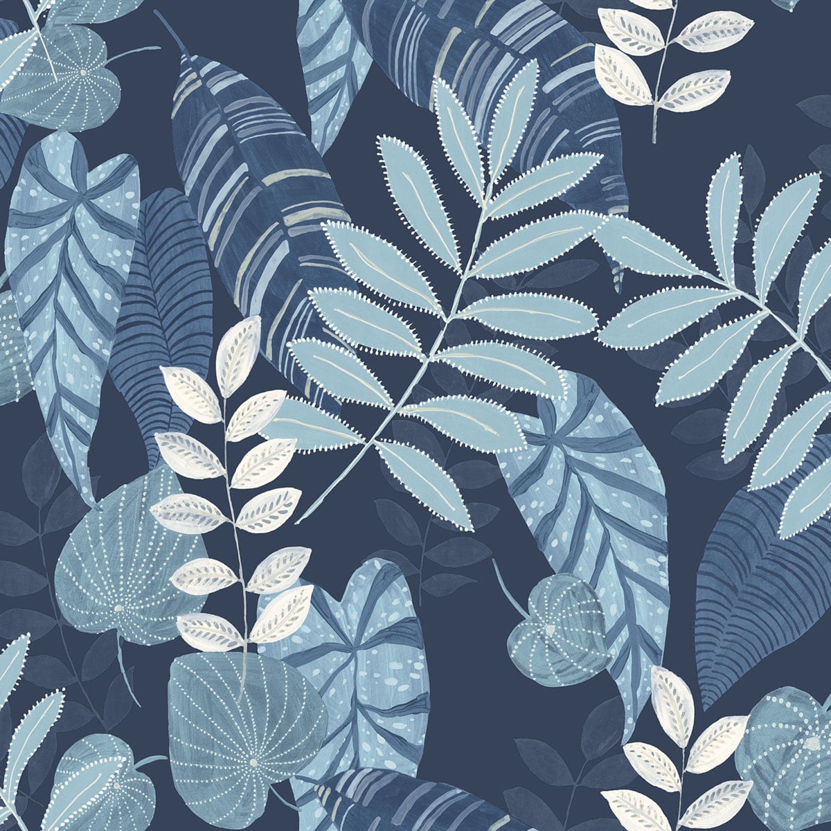 Seabrook Designs Boho Rhapsody Tropicana Leaves Botanical Bohemian Blue Matte Sidewall - RY30902