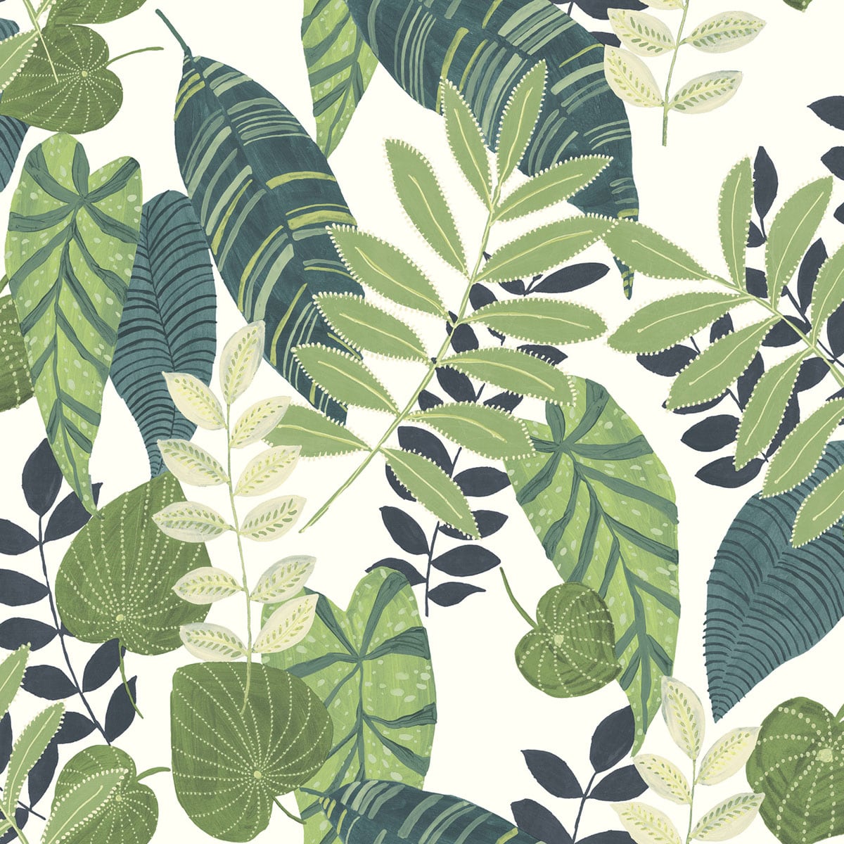 Seabrook Designs Boho Rhapsody Tropicana Leaves Botanical Bohemian Green Matte Sidewall - RY30904