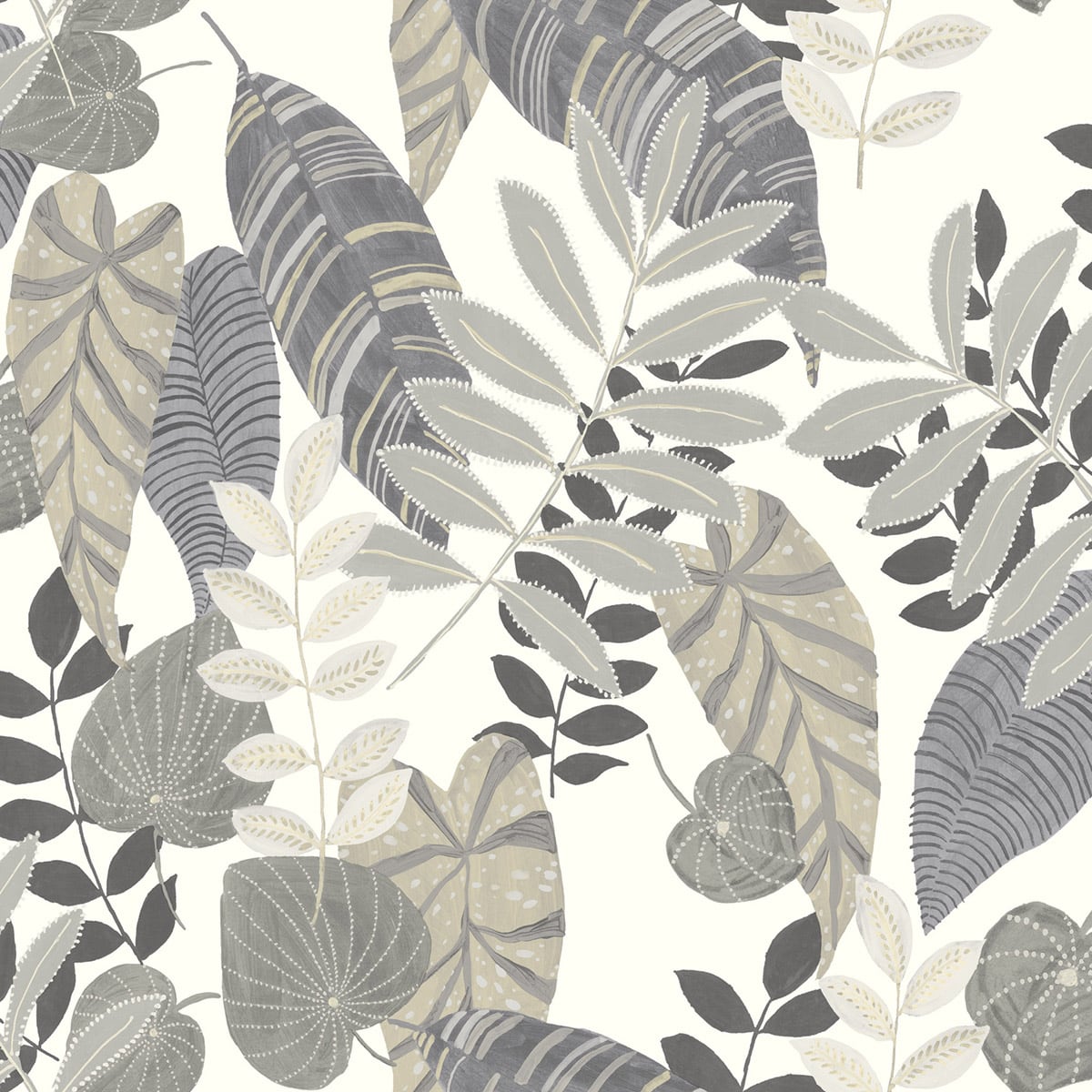 Seabrook Designs Boho Rhapsody Tropicana Leaves Botanical Bohemian Grey Matte Sidewall - RY30908