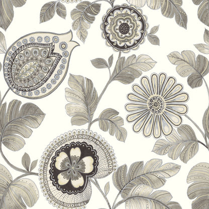Seabrook Designs Boho Rhapsody Calypso Paisley Leaf Botanical Bohemian Grey Matte  - RY31200