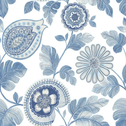 Seabrook Designs Boho Rhapsody Calypso Paisley Leaf Botanical Bohemian Blue Matte  - RY31202