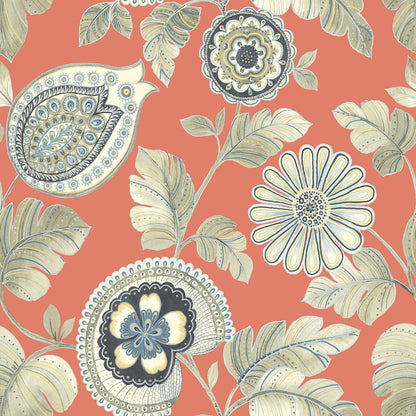 Seabrook Designs Boho Rhapsody Calypso Paisley Leaf Botanical Bohemian Orange Matte  - RY31206