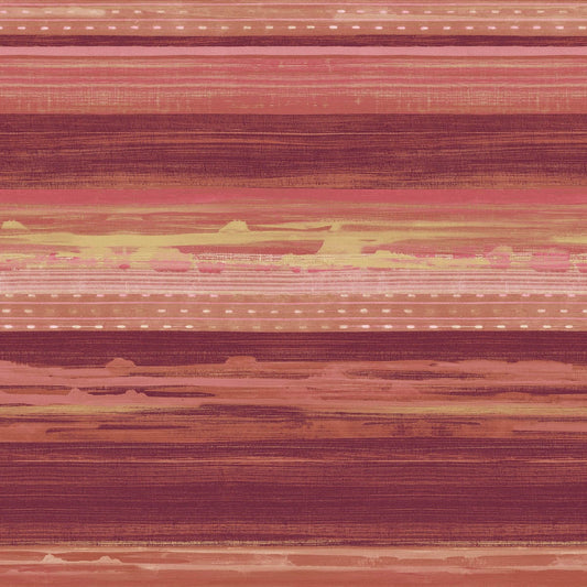 Seabrook Designs Boho Rhapsody Horizon Brushed Stripe Stripe Bohemian Red Matte Sidewall - RY31301