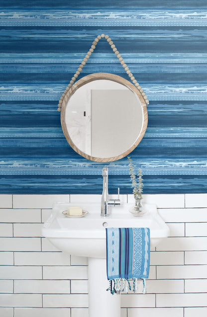 Seabrook Designs Boho Rhapsody Horizon Brushed Stripe Stripe Bohemian Blue Matte  - RY31302