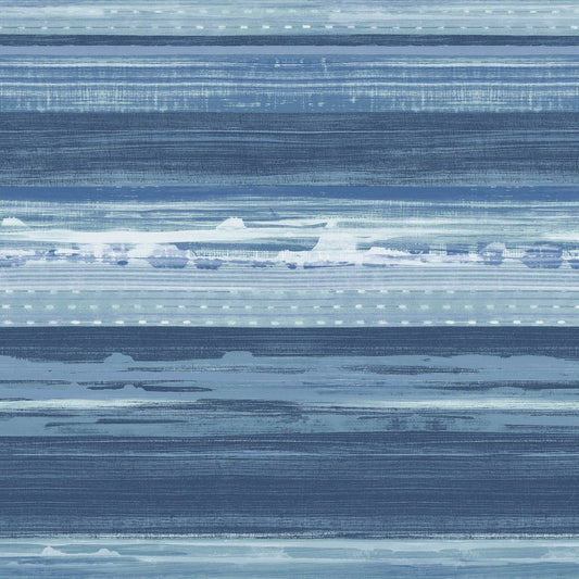 Seabrook Designs Boho Rhapsody Horizon Brushed Stripe Stripe Bohemian Blue Matte Sidewall - RY31302