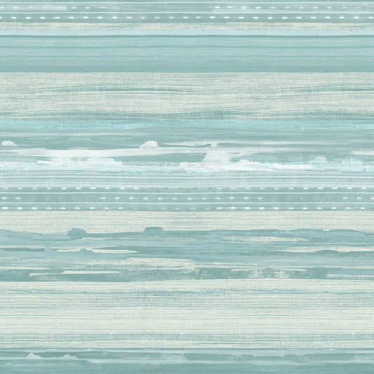 Seabrook Designs Boho Rhapsody Horizon Brushed Stripe Stripe Bohemian Teal Matte Sidewall - RY31304