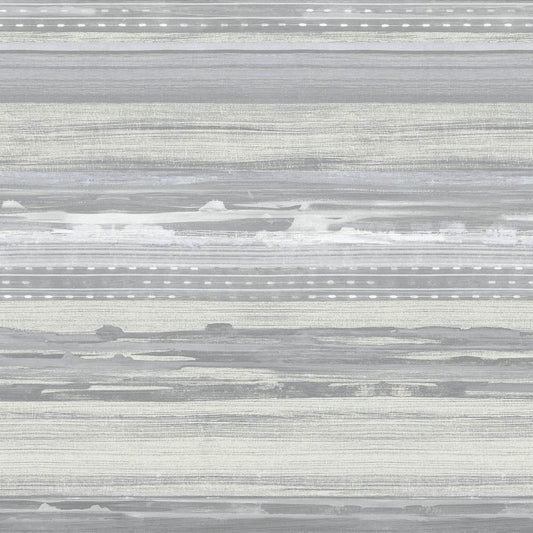 Seabrook Designs Boho Rhapsody Horizon Brushed Stripe Stripe Bohemian Grey Matte Sidewall - RY31310