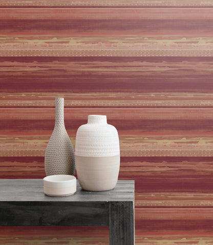 Seabrook Designs Boho Rhapsody Horizon Brushed Stripe Stripe Bohemian Red Matte  - RY31311