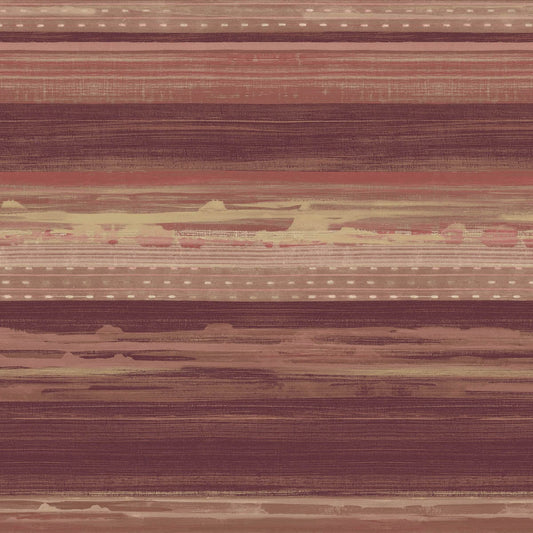 Seabrook Designs Boho Rhapsody Horizon Brushed Stripe Stripe Bohemian Red Matte Sidewall - RY31311