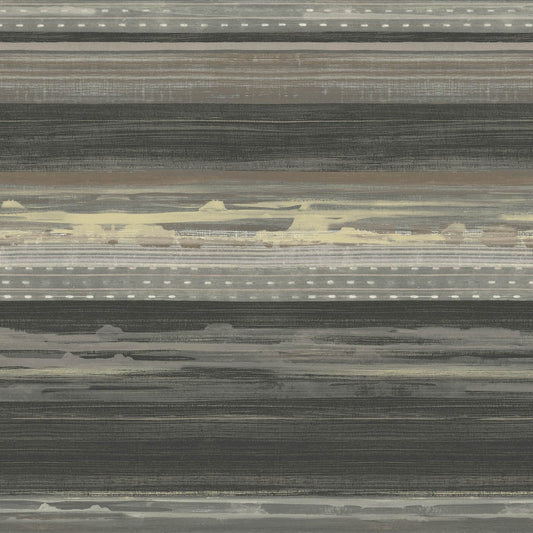 Seabrook Designs Boho Rhapsody Horizon Brushed Stripe Stripe Bohemian Black Matte Sidewall - RY31320