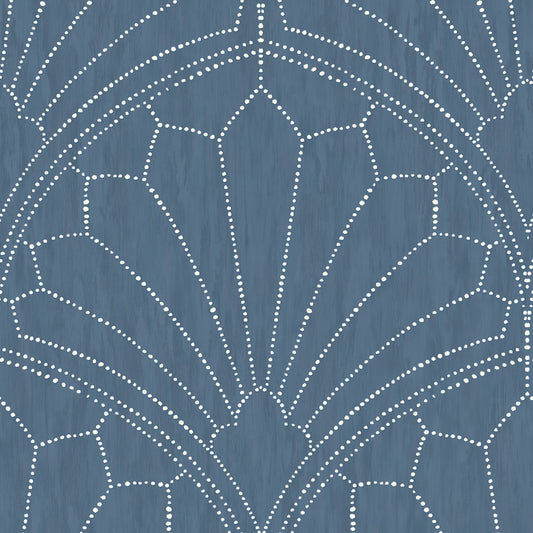 Seabrook Designs Boho Rhapsody Scallop Medallion Geometric Bohemian Blue Matte Sidewall - RY31502