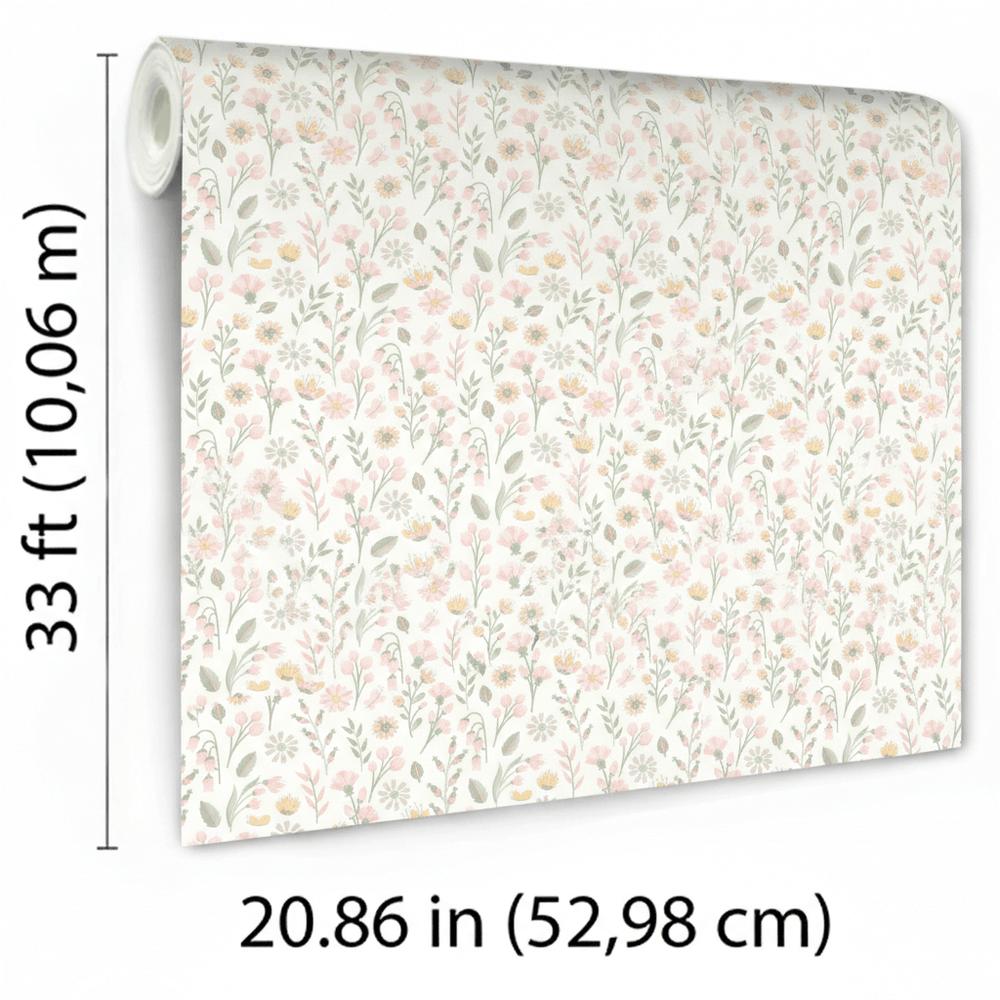 VEER DECOR Blushed Meadow Pink Pastel Wallpaper Kids;,Nurseries Kids Rooms, Nurseries Pink  Wallpaper - VRSD03-83