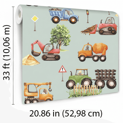 VEER DECOR Little Builders Grey Wallpaper Kids;,Nurseries Kids Rooms, Nurseries Grey  Wallpaper - VRSD09-69