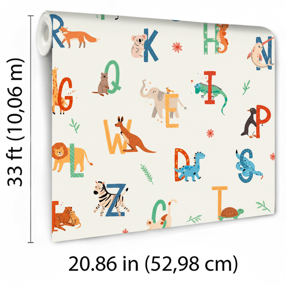 VEER DECOR Animal Alphabet Multicolor Wallpaper Kids;,Nurseries Kids Rooms, Nurseries Multicolor  Wallpaper - VRSD10-61