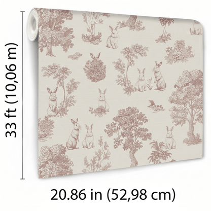 VEER DECOR Cottontails Bunny Toile Red Wallpaper Kids;,Nurseries Kids Rooms, Nurseries Red  Wallpaper - VRSD10-71
