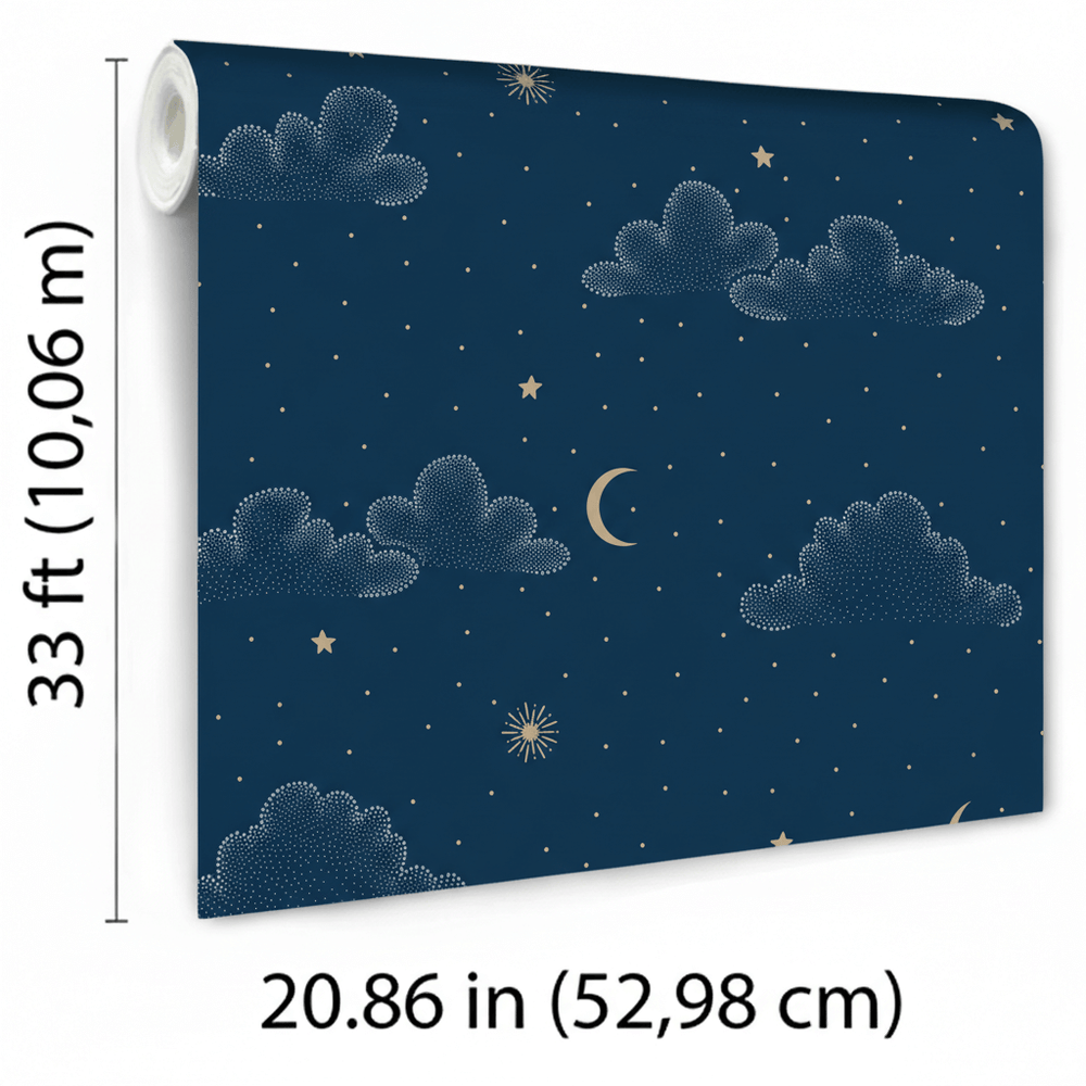 VEER DECOR Moonlit Mist Navy Blue Wallpaper Kids;,Nurseries Kids Rooms, Nurseries Navy,Blue  Wallpaper - VRSD11-73