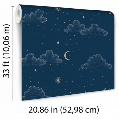 VEER DECOR Moonlit Mist Navy Blue Wallpaper Kids;,Nurseries Kids Rooms, Nurseries Navy,Blue  Wallpaper - VRSD11-73