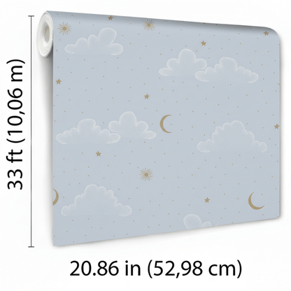 VEER DECOR Moonlit Mist Blue Wallpaper Kids;,Nurseries Kids Rooms, Nurseries Blue  Wallpaper - VRSD21-73