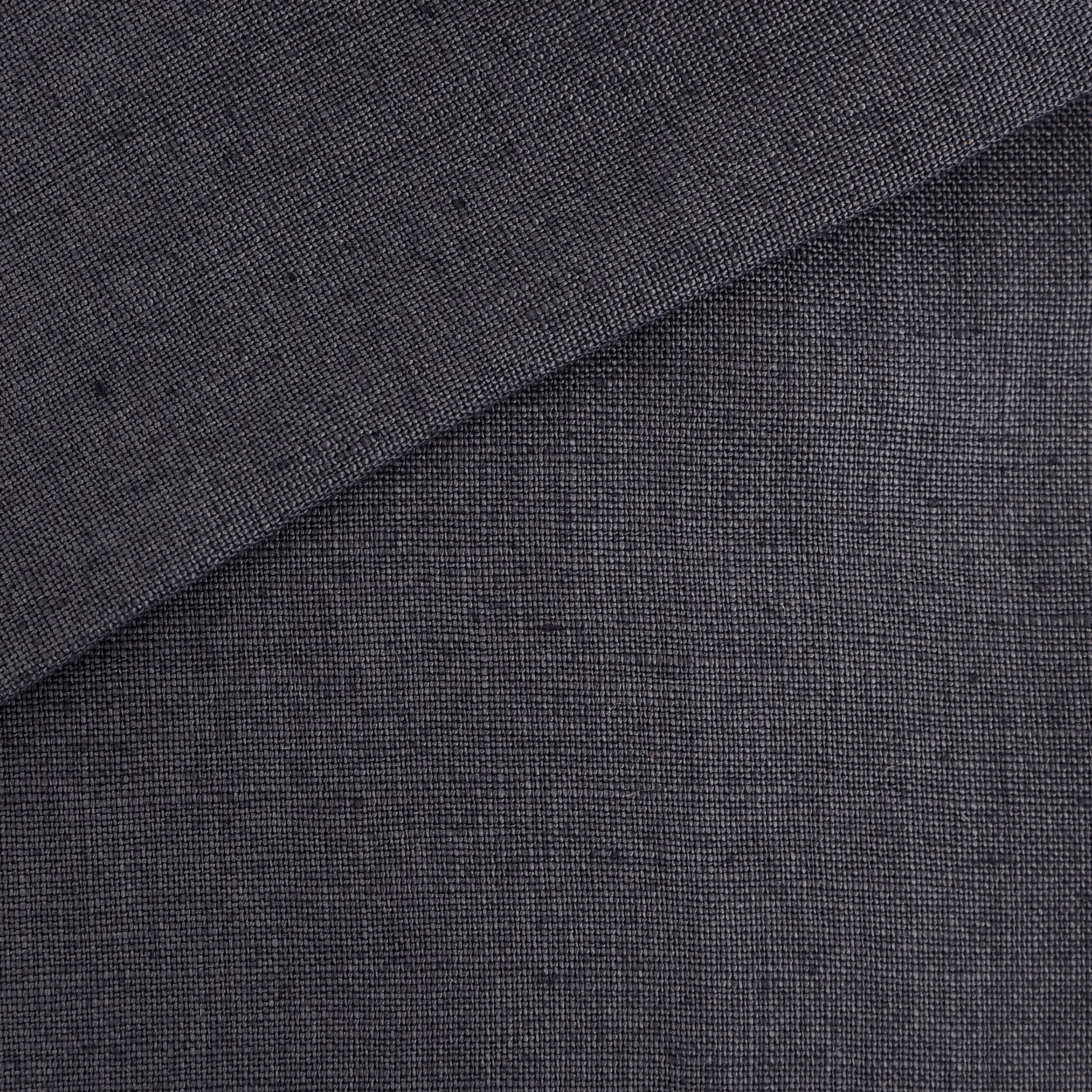 Blue linen fabric with a visible woven texture and a folded corner, suitable for apparel or upholstery.