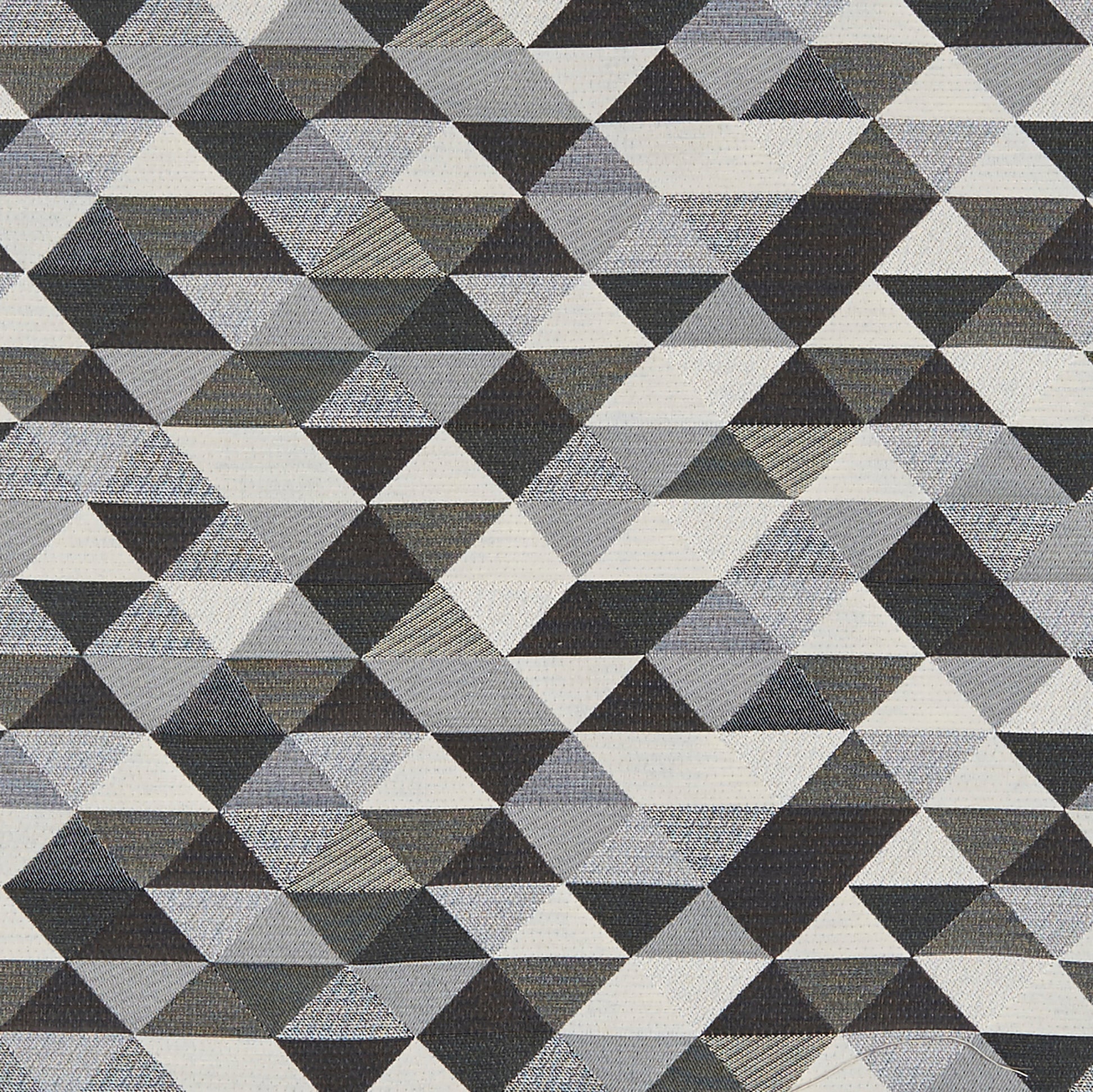 Gray, charcoal, and white woven Jacquard fabric with a repeating tessellated triangle geometric pattern.