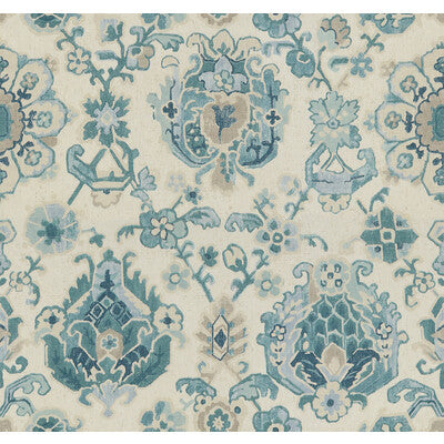 KRAVET BASICS PRINT MEDALLION / SUZANI / PERSIAN TEAL,BEIGE,   - SAROUKRUG.35.0