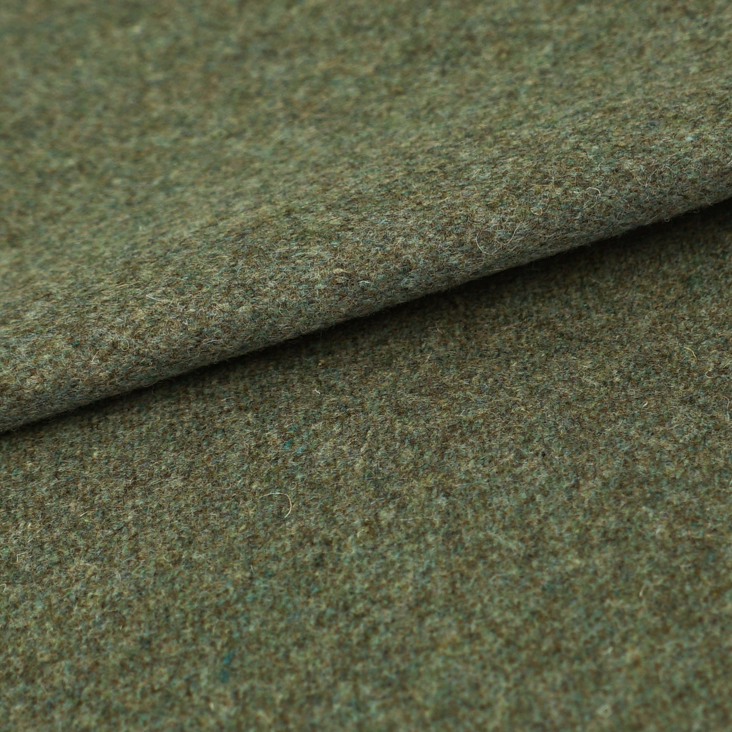 Olive-green wool fabric with a soft, fuzzy texture and folded edge.