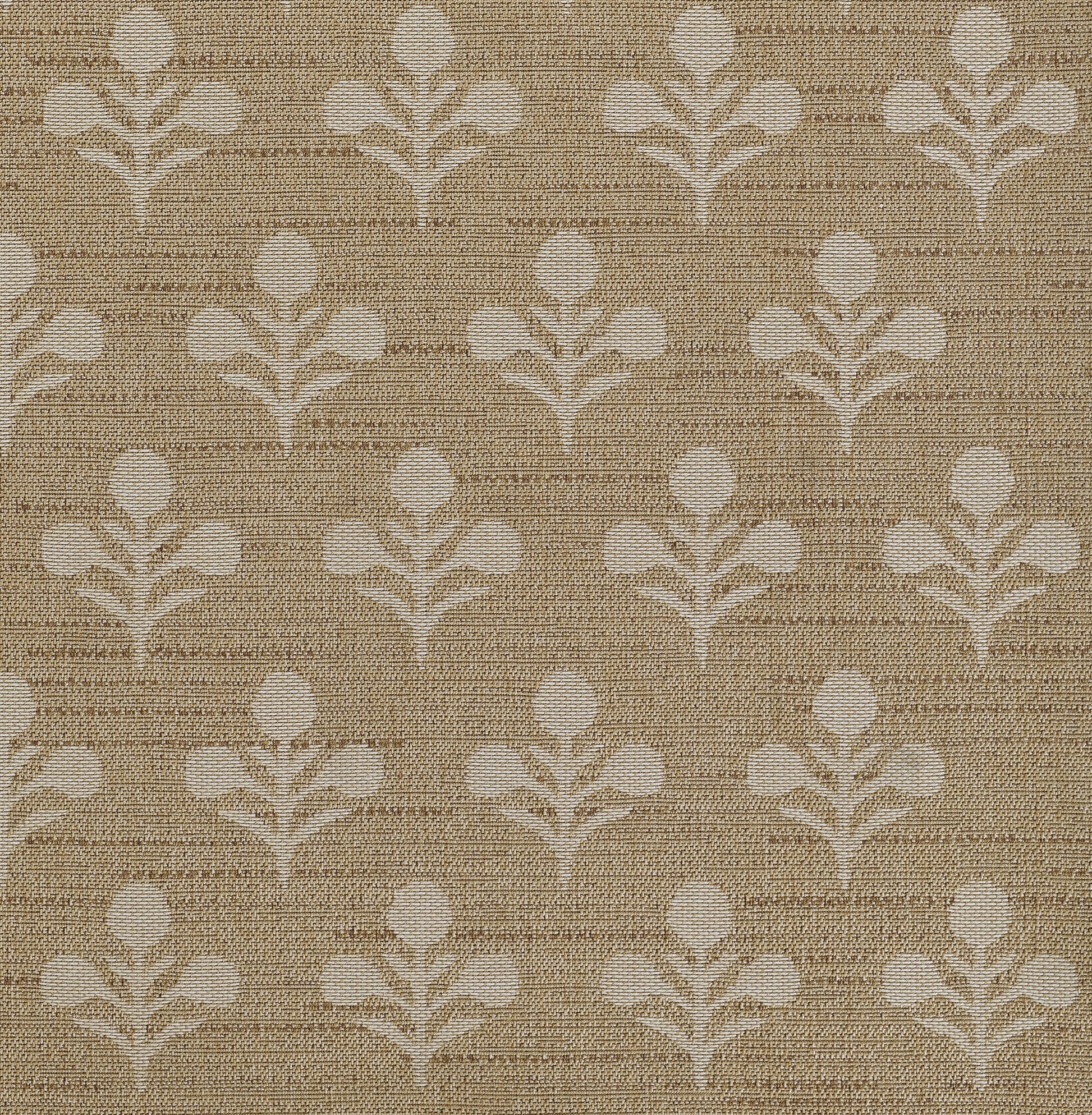 Beige rug with a ribbed texture and repeating cream-colored floral sprigs.