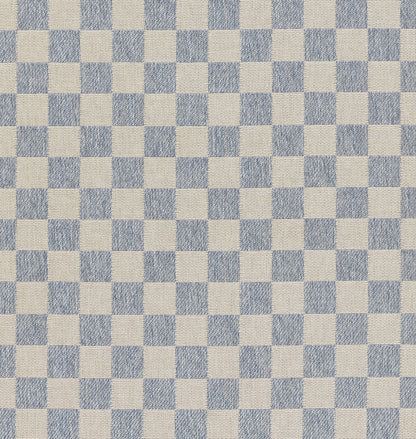Blue and cream checkerboard woven rug texture, casual retro style.
