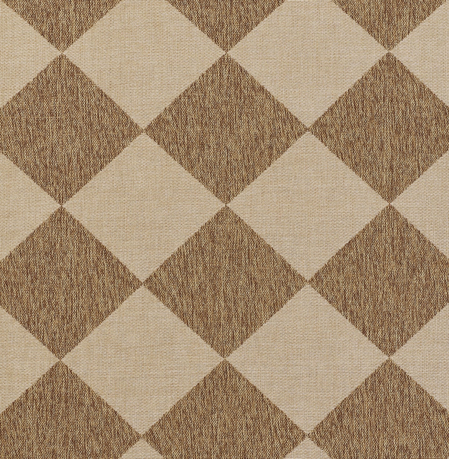 Beige and brown diamond-patterned woven rug, 2' x 3', with a warm geometric design.