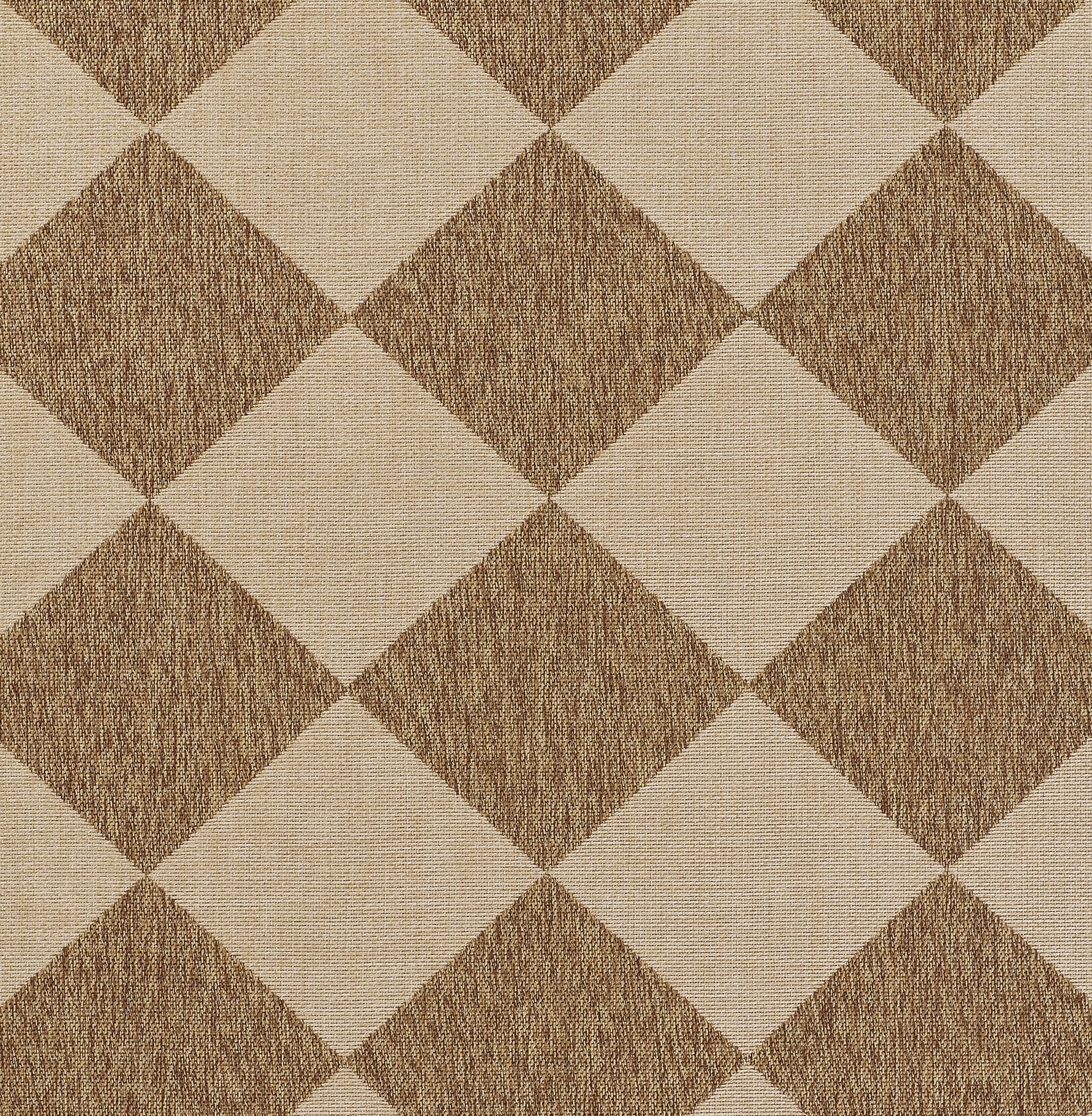 Beige and brown diamond-patterned woven rug, 2' x 3', with a warm geometric design.