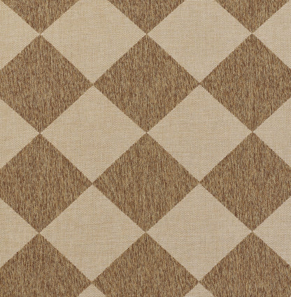 Beige and brown diamond-patterned woven rug, 2' x 3', with a warm geometric design.