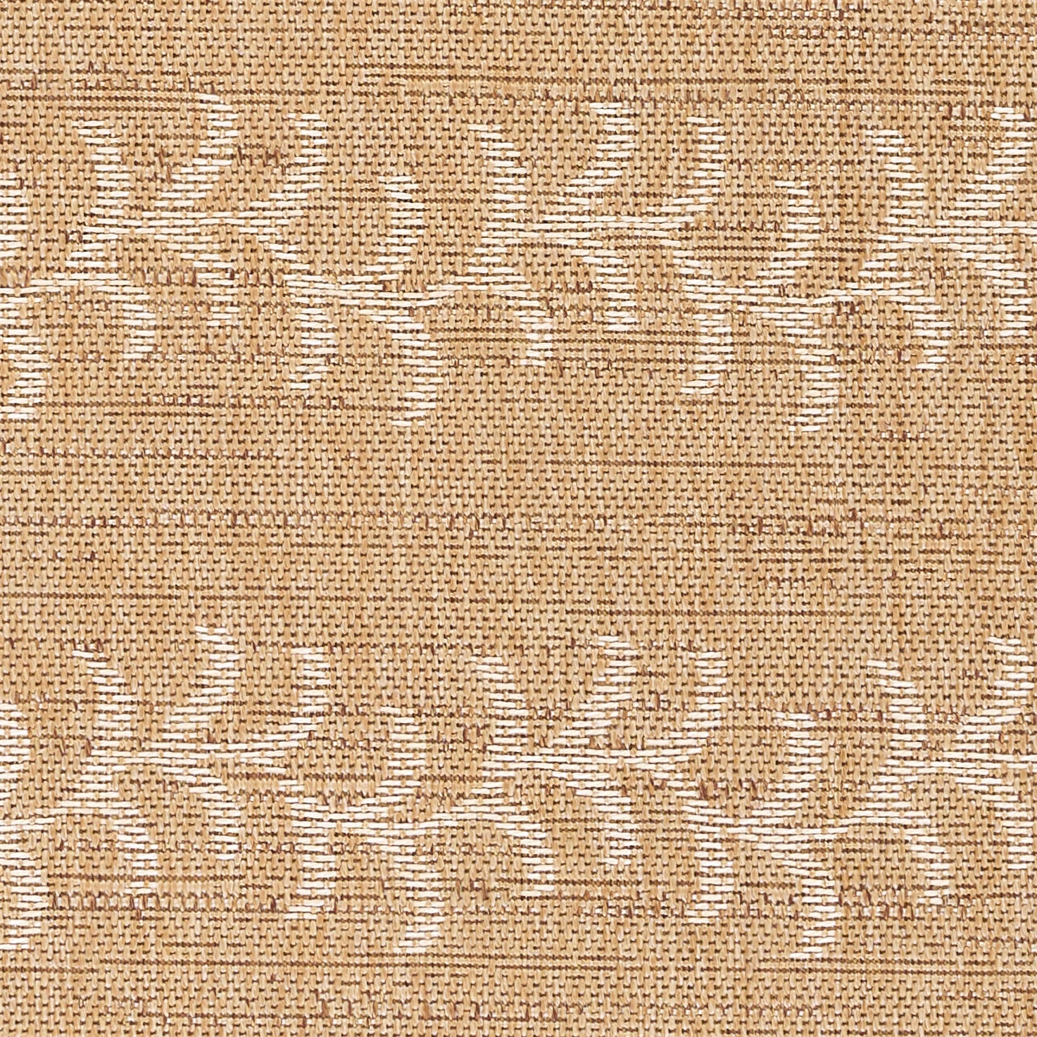 Beige woven rug with white curved leaf motifs in a repeating pattern; 3' x 5'.