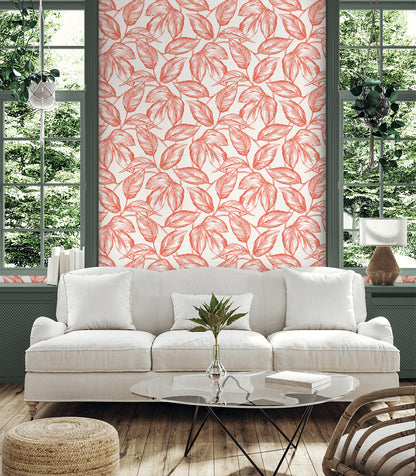 Seabrook Designs Summer House Beckett Sketched Leaves Botanical Coastal Orange Matte  - SC20001