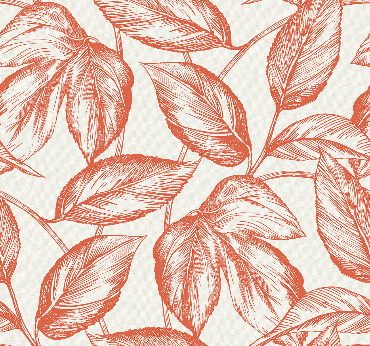 Seabrook Designs Summer House Beckett Sketched Leaves Botanical Coastal Orange Matte Sidewall - SC20001