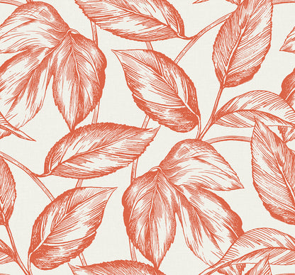 Seabrook Designs Summer House Beckett Sketched Leaves Botanical Coastal Orange Matte  - SC20001