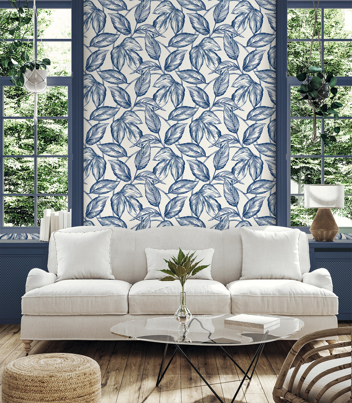 Seabrook Designs Summer House Beckett Sketched Leaves Botanical Coastal Blue Matte  - SC20002