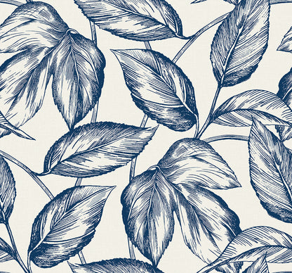 Seabrook Designs Summer House Beckett Sketched Leaves Botanical Coastal Blue Matte  - SC20002