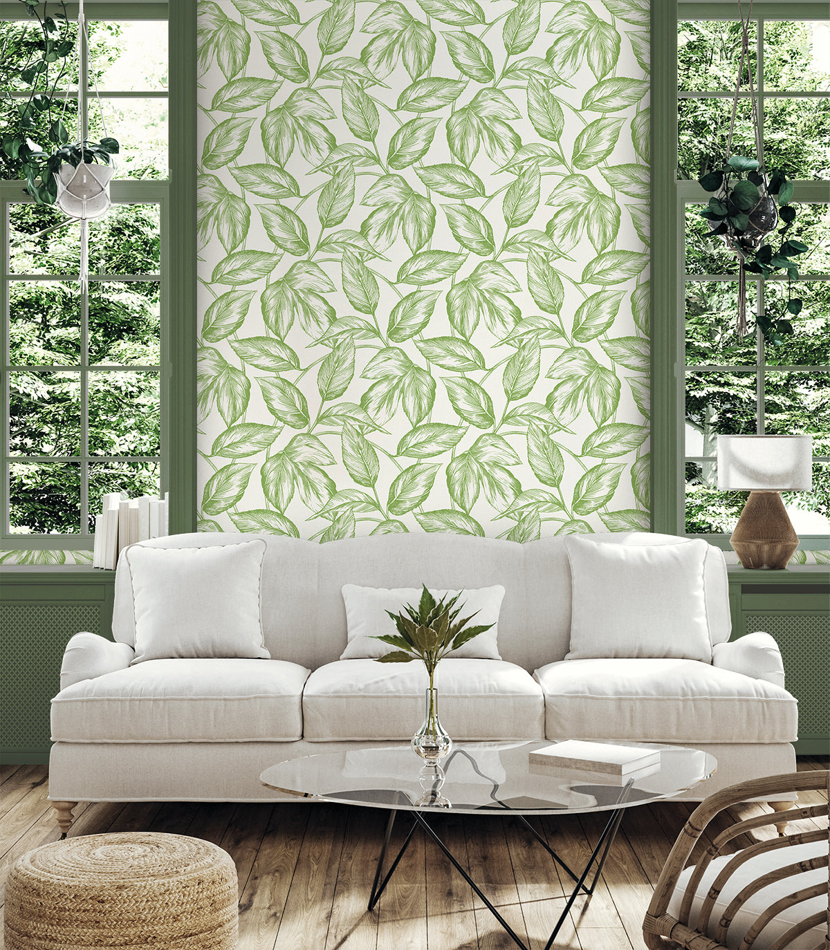 Seabrook Designs Summer House Beckett Sketched Leaves Botanical Coastal Green Matte  - SC20004