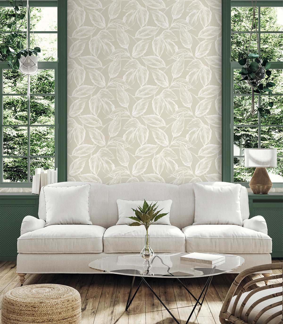 Seabrook Designs Summer House Beckett Sketched Leaves Botanical Coastal Beige Matte  - SC20005