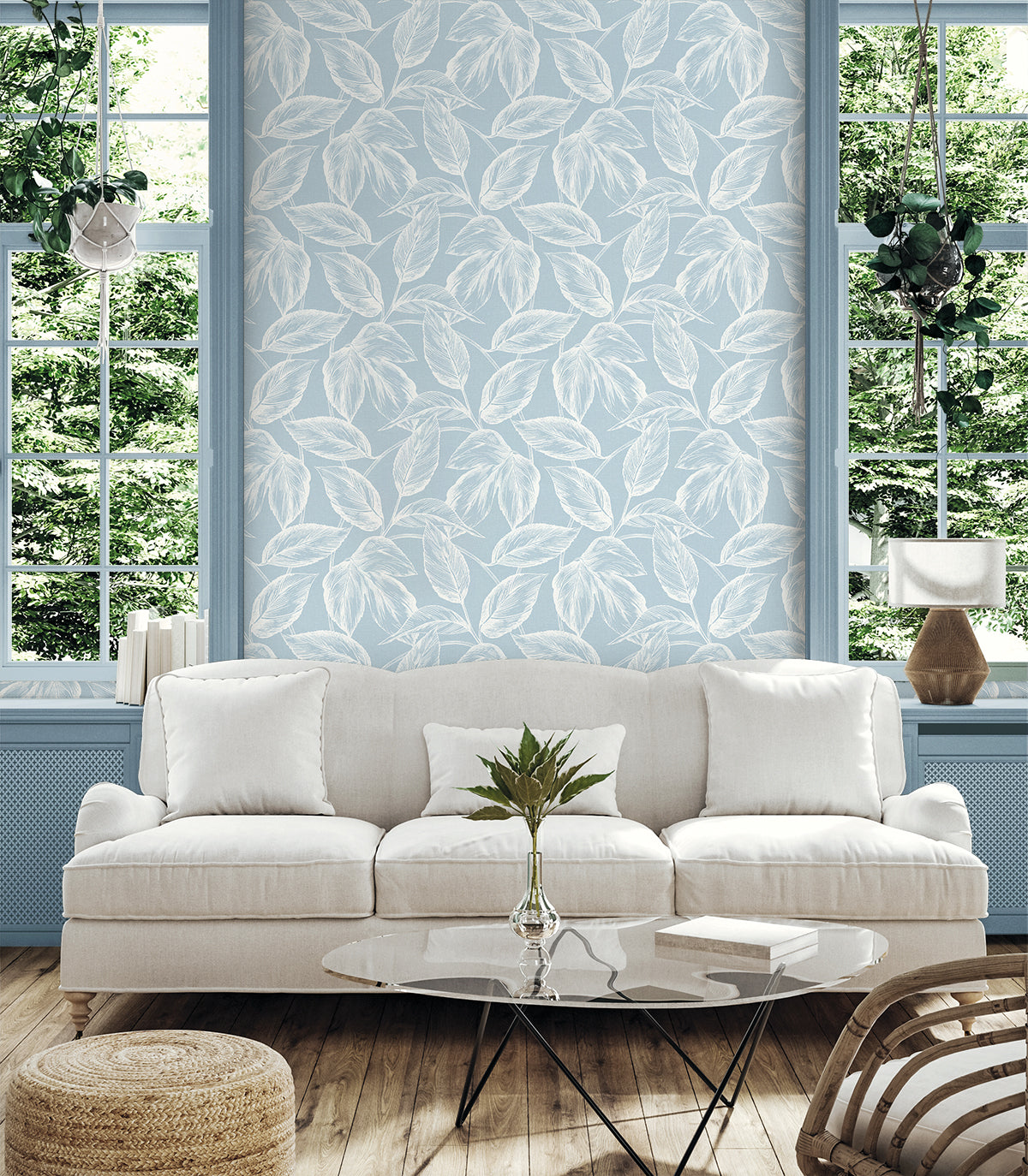 Seabrook Designs Summer House Beckett Sketched Leaves Botanical Coastal Blue Matte  - SC20022