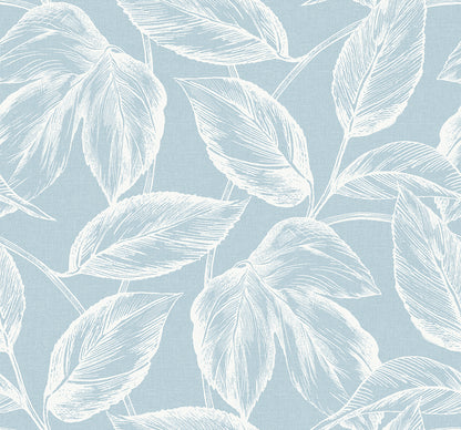 Seabrook Designs Summer House Beckett Sketched Leaves Botanical Coastal Blue Matte  - SC20022