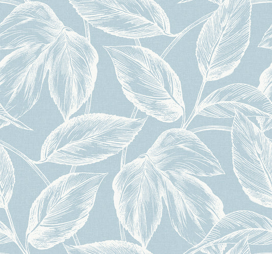 Seabrook Designs Summer House Beckett Sketched Leaves Botanical Coastal Blue Matte Sidewall - SC20022