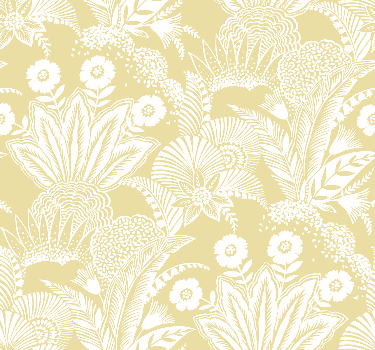 Seabrook Designs Summer House Suvi Palm Grove Botanical Contemporary Yellow Matte Sidewall - SC20103