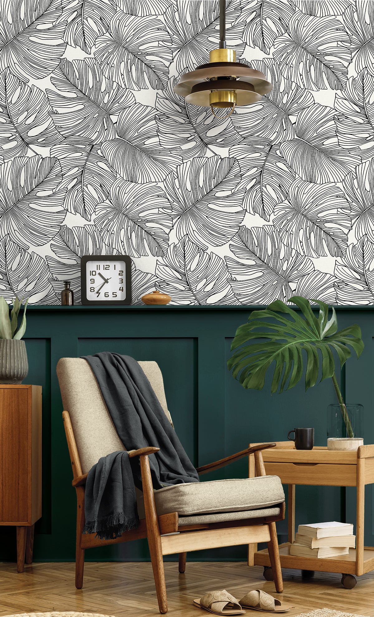 Seabrook Designs Summer House Tarra Monstera Leaf Botanical Tropical Black Matte  - SC20200