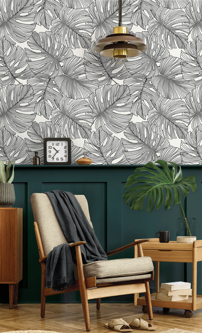 Seabrook Designs Summer House Tarra Monstera Leaf Botanical Tropical Black Matte  - SC20200