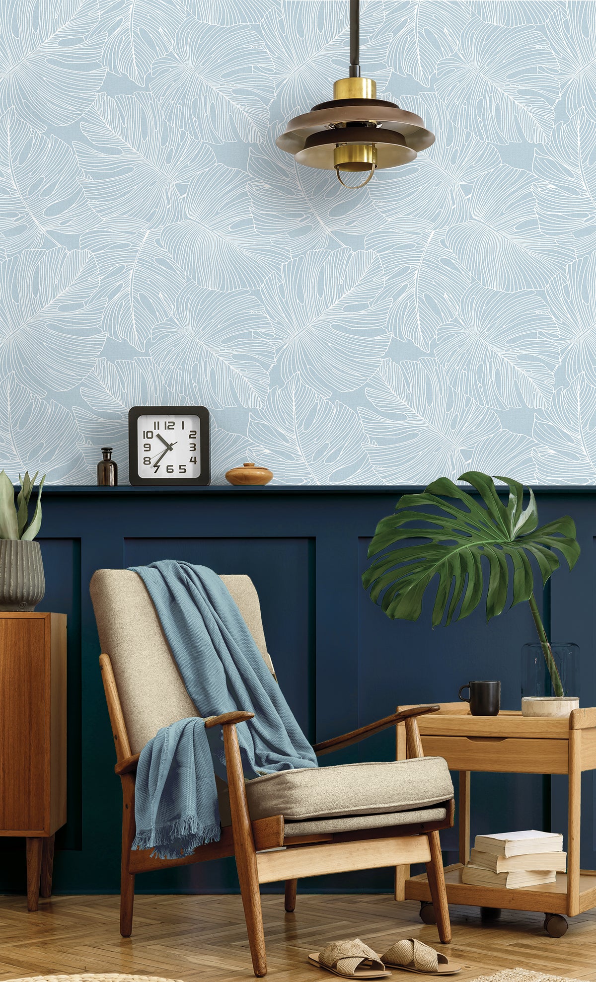 Seabrook Designs Summer House Tarra Monstera Leaf Botanical Tropical Blue Matte  - SC20202