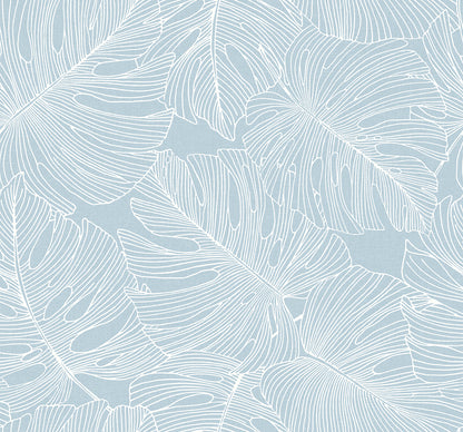 Seabrook Designs Summer House Tarra Monstera Leaf Botanical Tropical Blue Matte  - SC20202