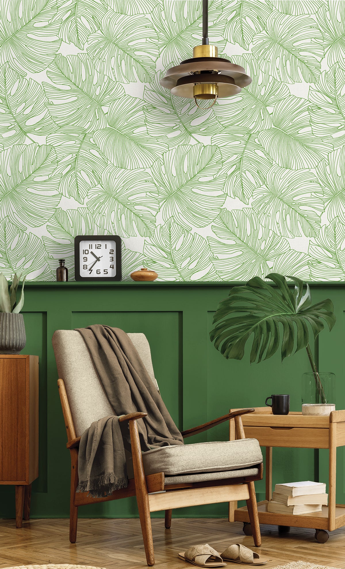 Seabrook Designs Summer House Tarra Monstera Leaf Botanical Tropical Green Matte  - SC20204
