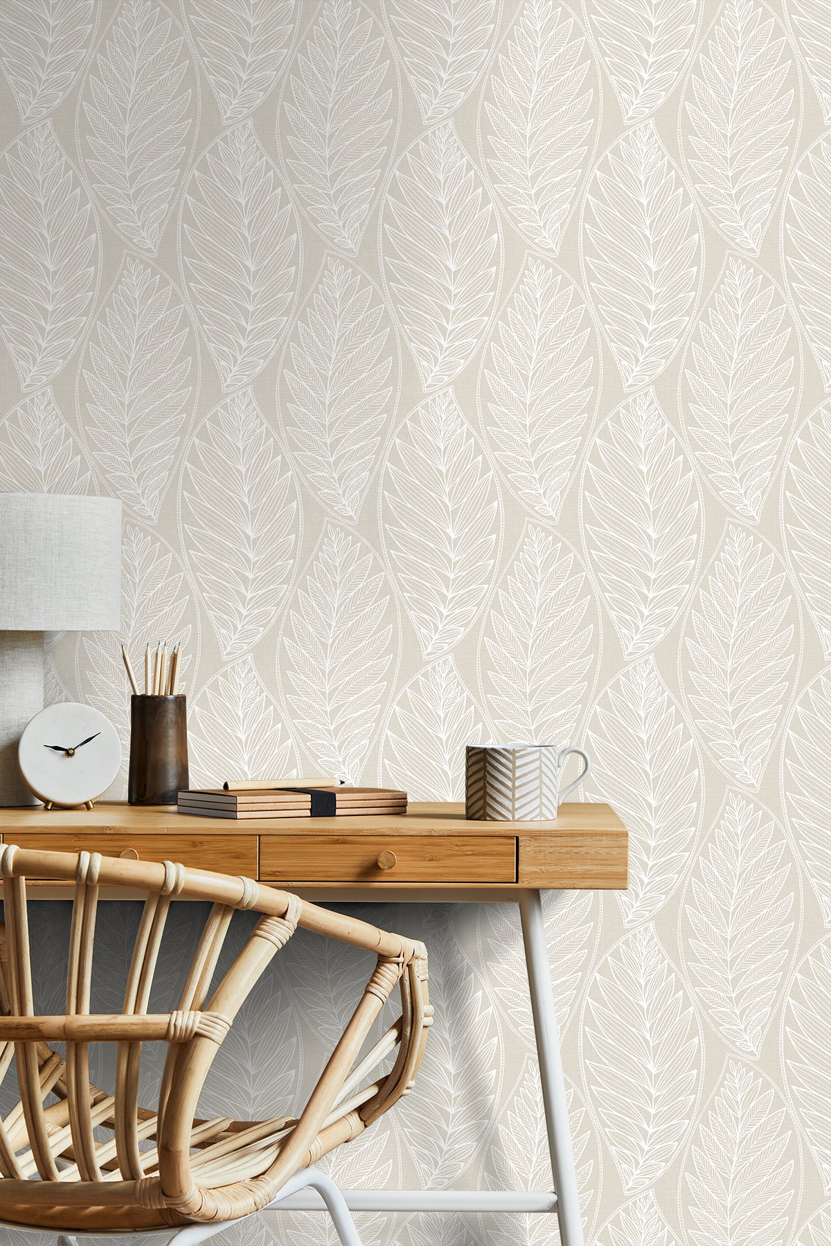Seabrook Designs Summer House Kira Leaf Husk Botanical Coastal Beige Matte  - SC20305